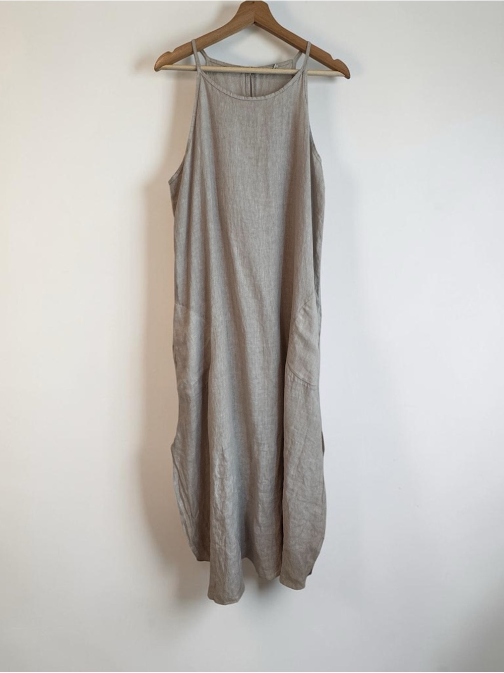Sleeveless Linen-Blend Maxi Dress in Light Taupe